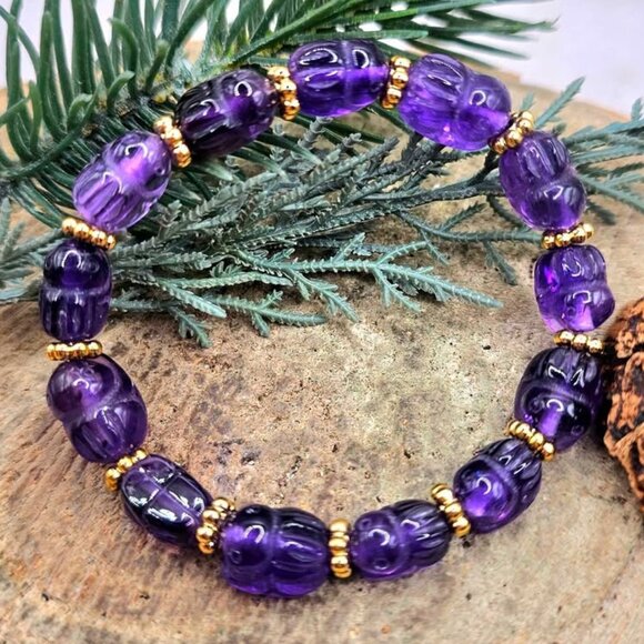 Rare Nature Amethyst Hand Carved Rabbit Beads Bracelet - Picture 1 of 10